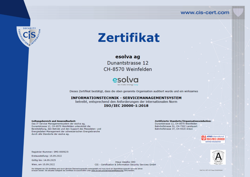 ISO-20000-Zertifikat